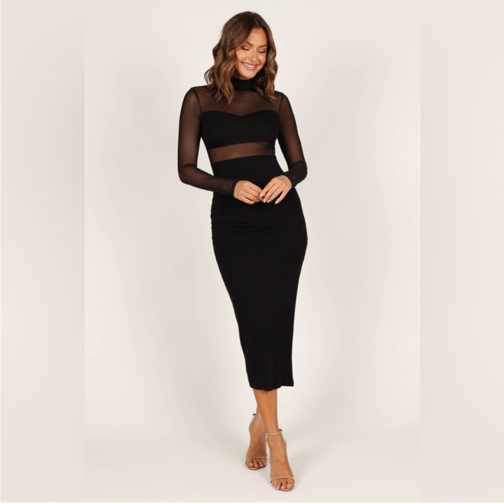 Petal & Pup FARROW LONG SLEEVE MIDI DRESS - BLACK